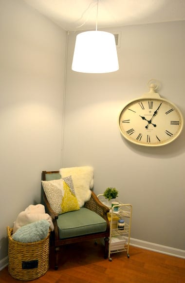The swag light is hung, and I love my reading corner!