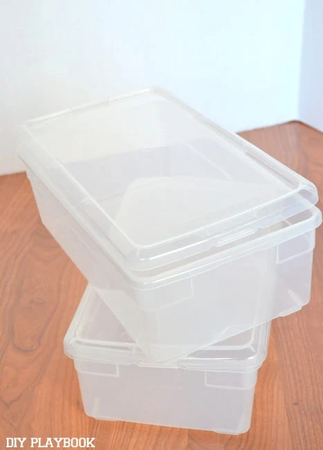 Clear shoe boxes are great for organizing your cabinets. 