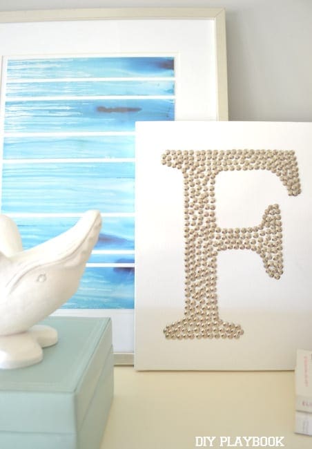 I love how my letter "F" looks with the blue print that is also on the table. 