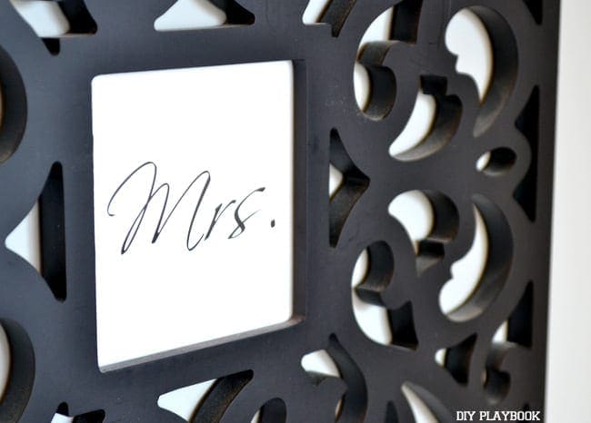 The font in this Mrs. wall art is feminine and classic. 