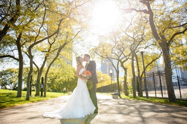 This Chicago wedding is beautiful with the greenery and sun shining bright. 