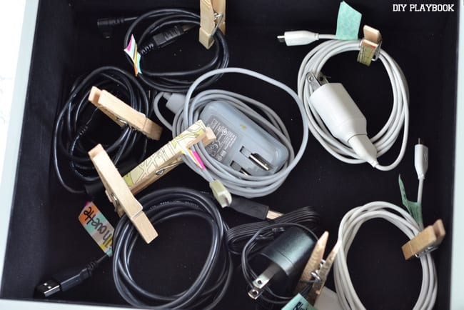 Organizing cords means they all fit neatly in a box with labels. 