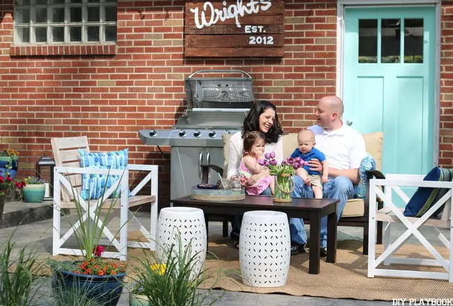 Family who received the Lowe's patio makeover