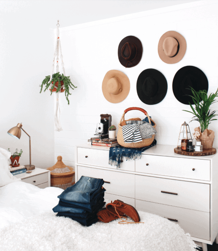 how to decorate a rental - add a hat wall