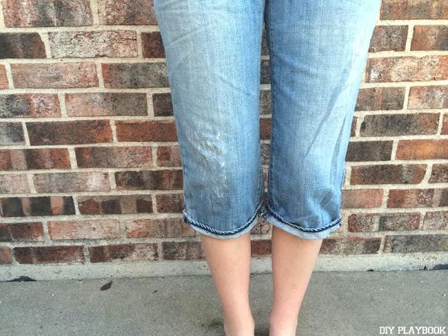 Choose a pair of jeans for your DIY jean shorts.