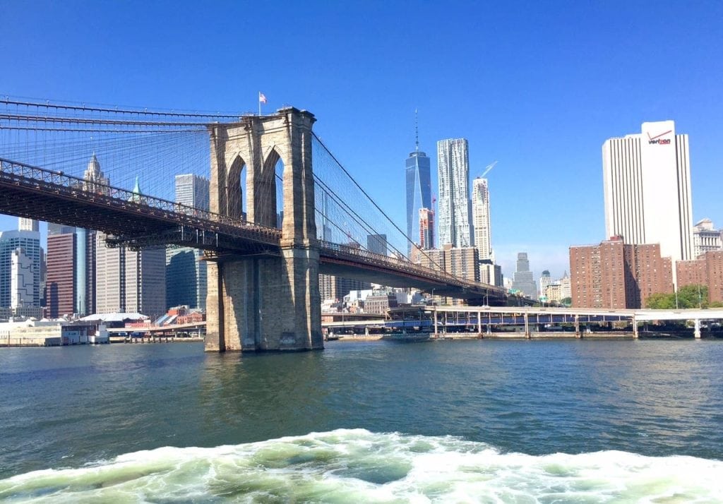 the Brooklyn Bridge from the Hudson river