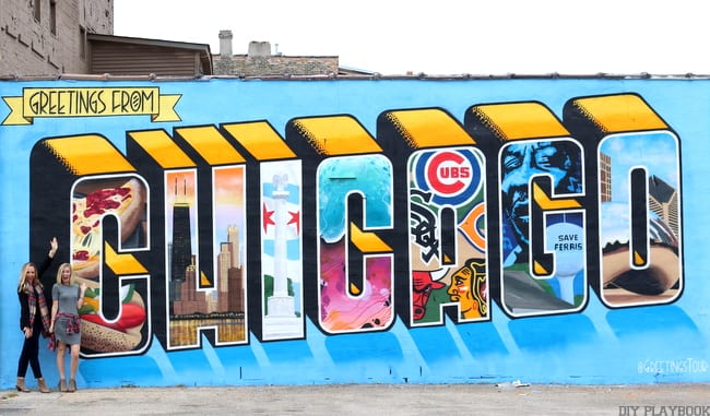 This "Greetings From Chicago" wall mural is a must-see when looking for Chicago photo spots.