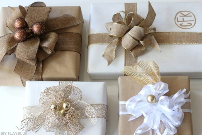 Adding some extra decorative elements to your gorgeous bow makes the gifts all the more exciting. 