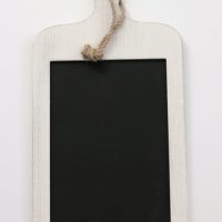 Chalkboard sign with handle and twine string.
