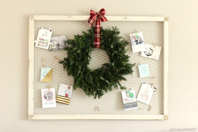 Christmas Card Display with wreath