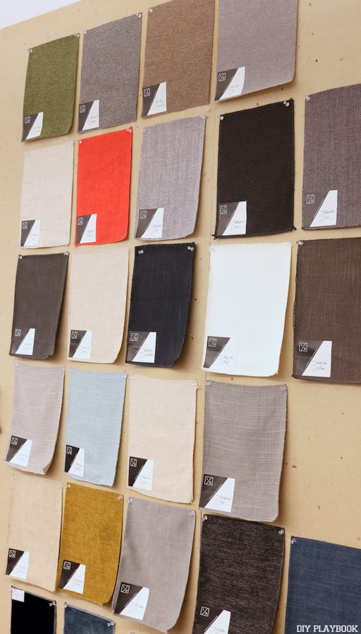 Fabric and color swatches from Interior Define. Will you go neutral or bright? 