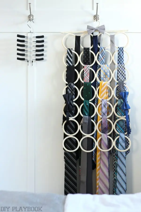 These ties organized into this large circular hanger is organized and clean. 