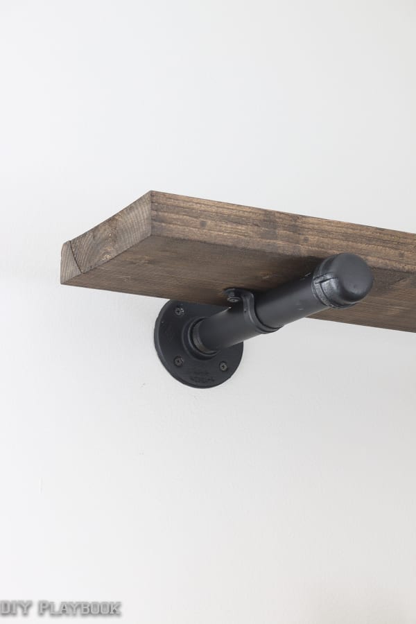 Up close- rustic pipe shelves