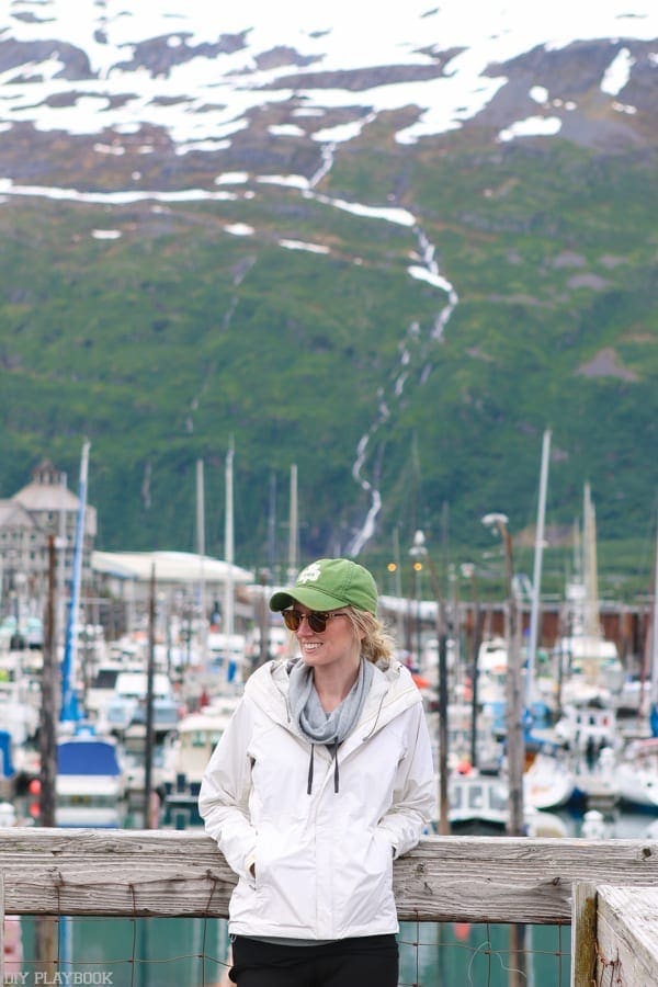 Here I am, decked out in my water resistant white lightweight coat and ball cap - ready for Alaskan adventure!
