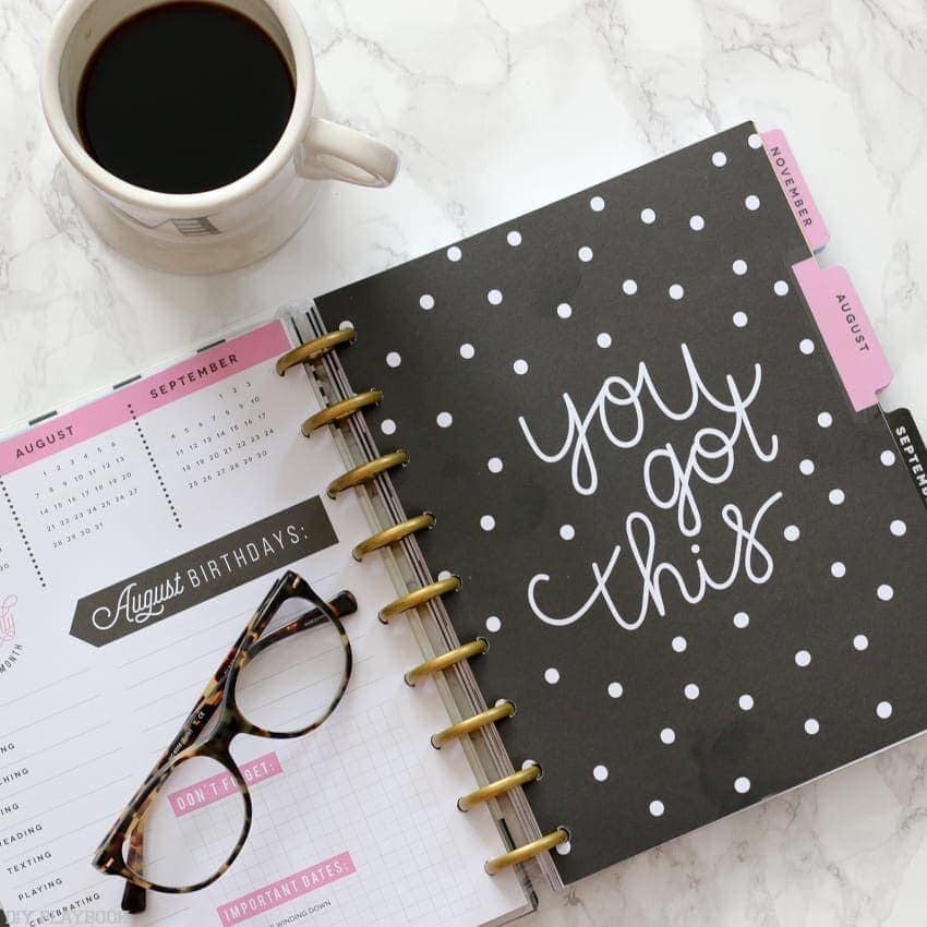 Coffee and a planner to keep the morning moving along