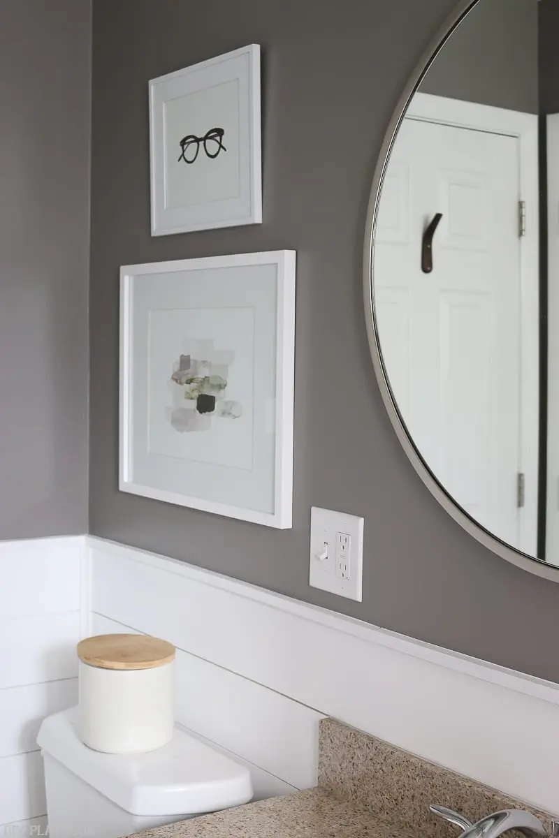 How cute is the artwork in Bridget's bathroom? And don't you love the DIY shiplap wall?