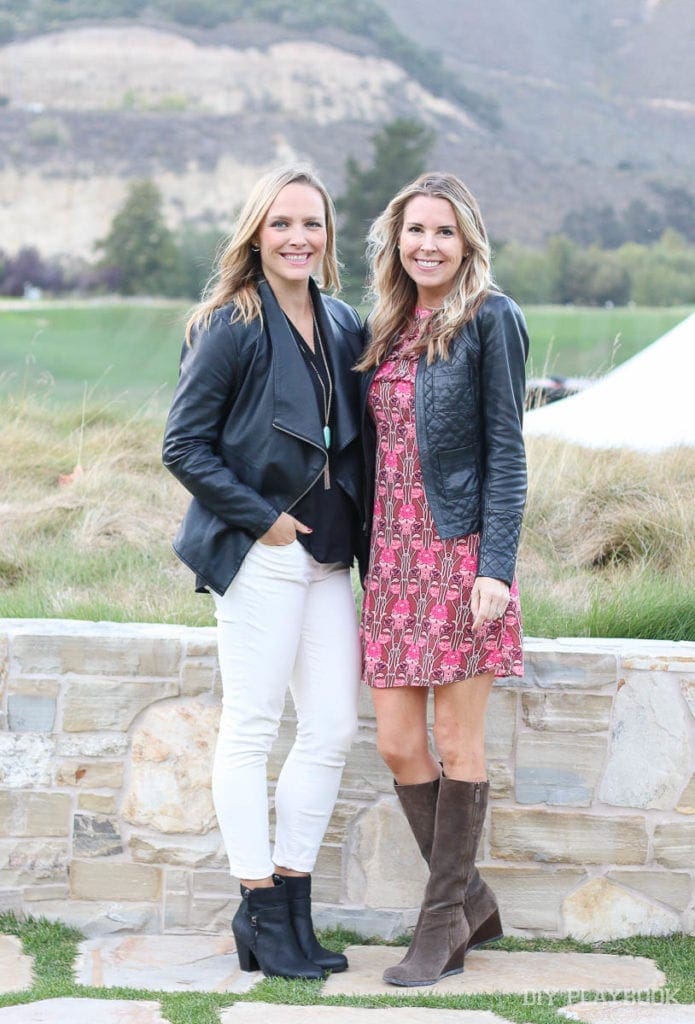 Casey and Courtney wearing black leather jackets in Carmel. 