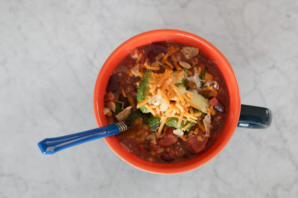 Yum, this chili looks amazing! It's the perfect party food. 