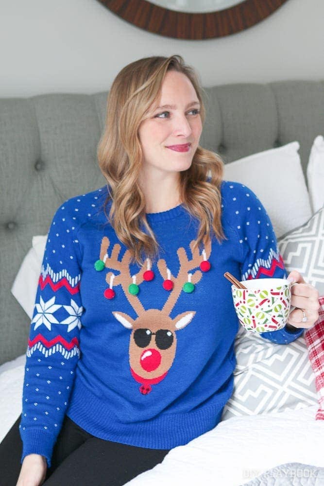 casey-ugly-sweater-bedroom-hot-coco