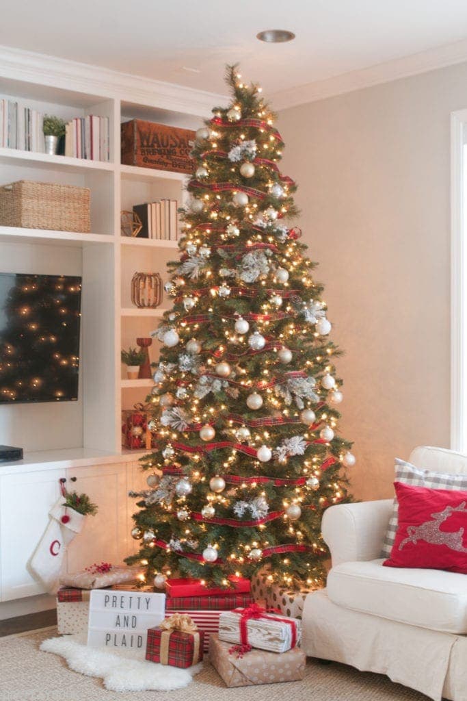 Check out the holiday red in this Pretty and Plaid Christmas Tree!