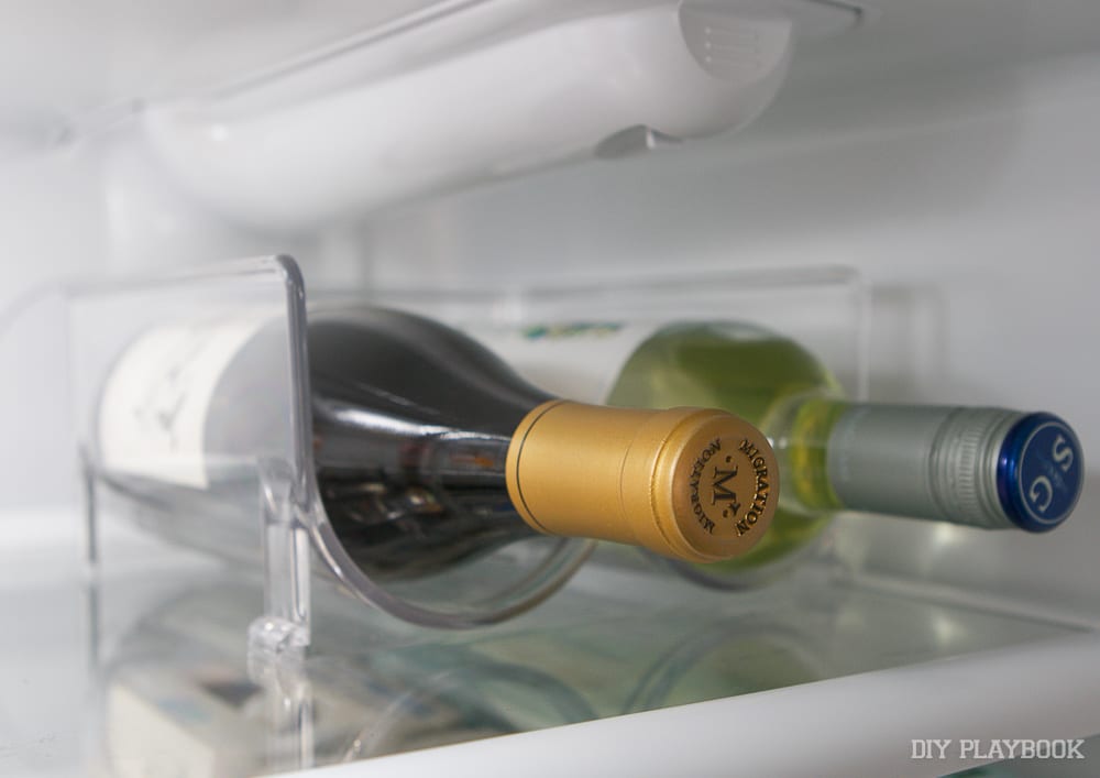 We like these inexpensive wine holders to save space in the refrigerator.