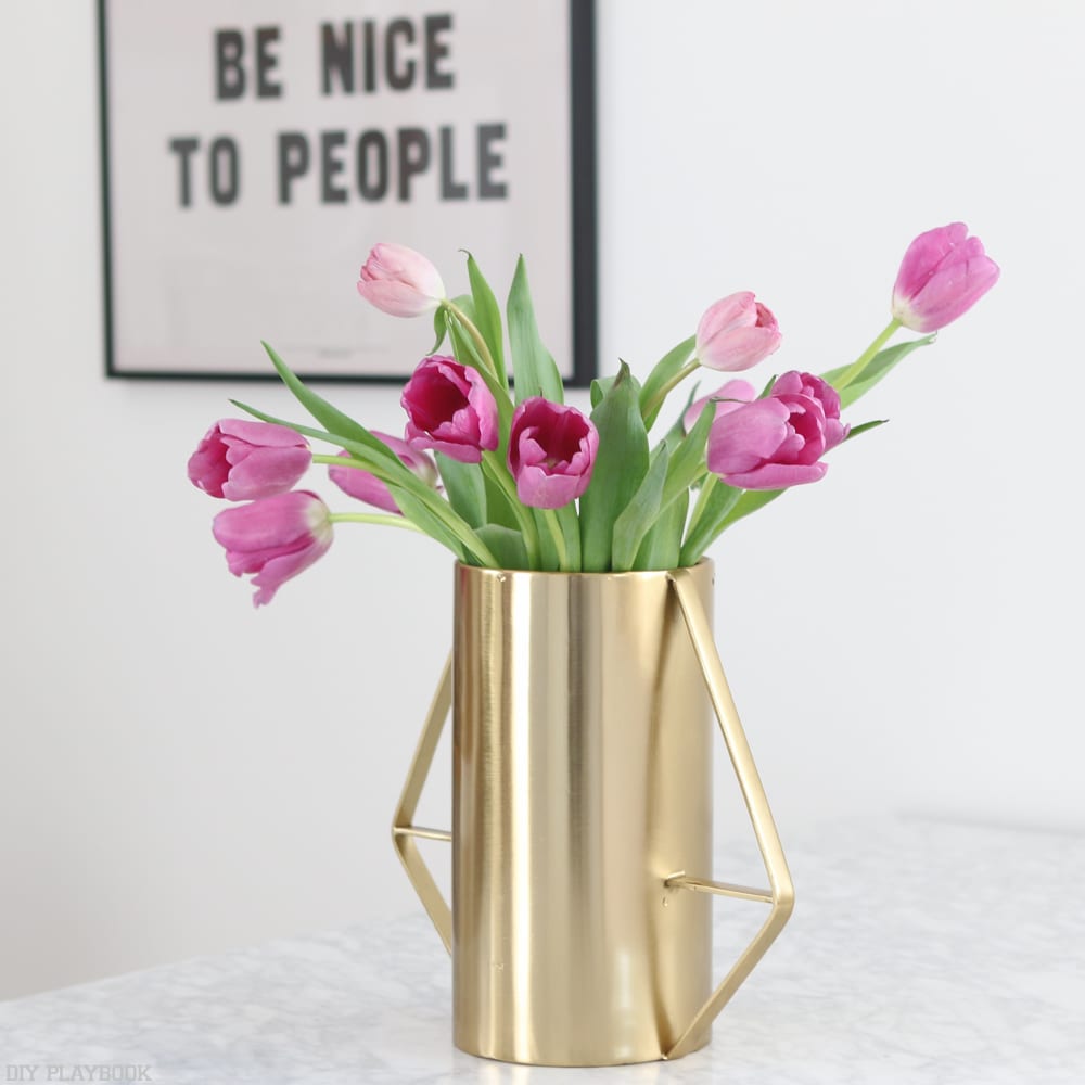 This arrangement is perfect, the tulips flow over the sides of the vase