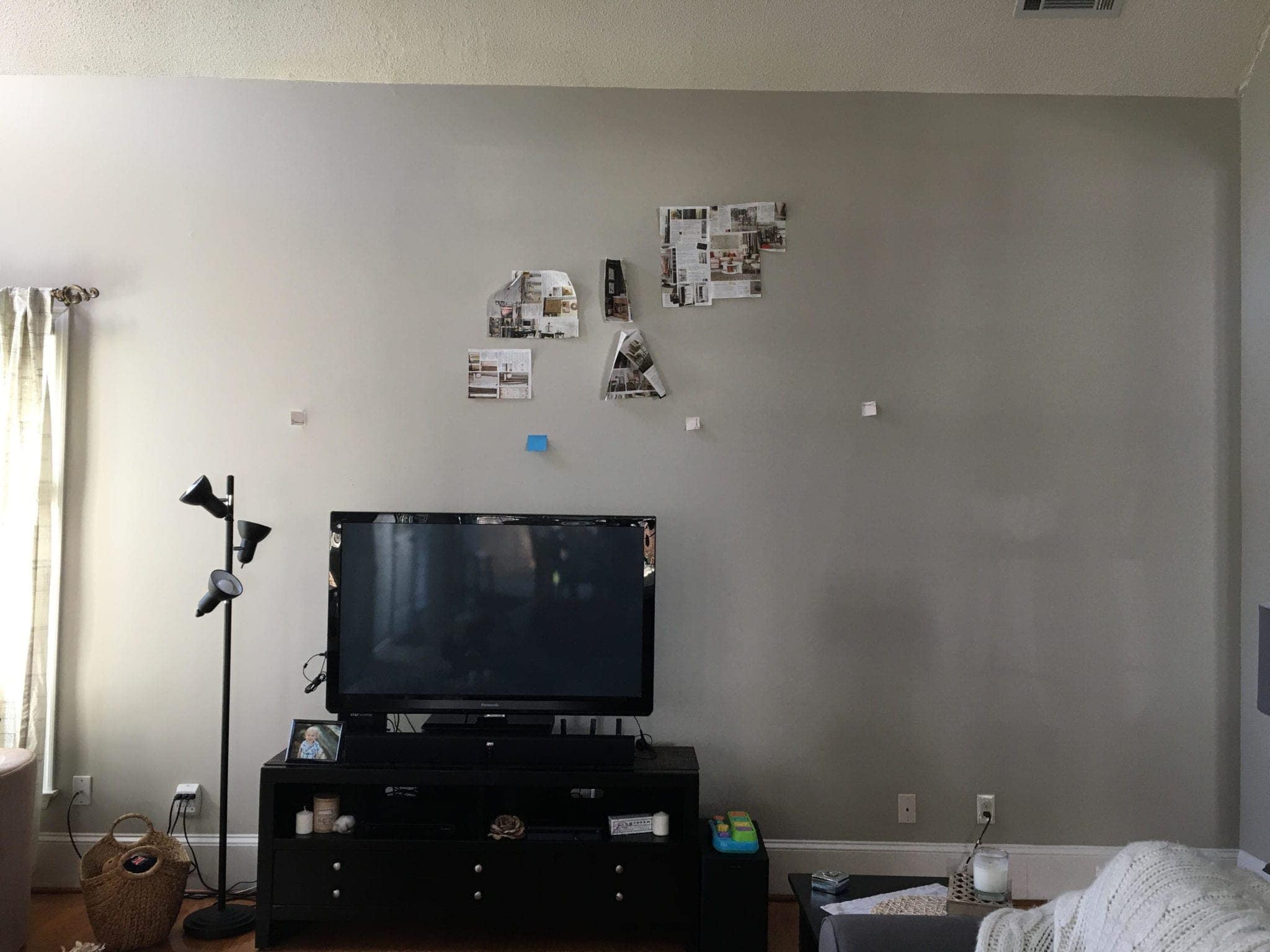 A reader wants to create a gallery wall surrounding her TV but has no idea where to start. Here is the space she has to work with.