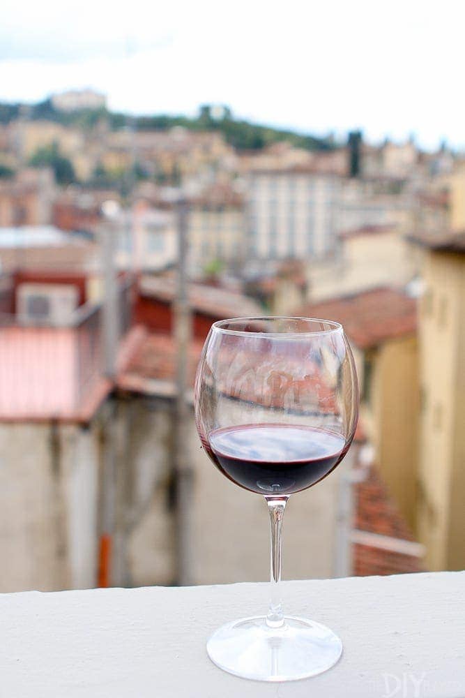 Drinking red wine in Florence, Italy