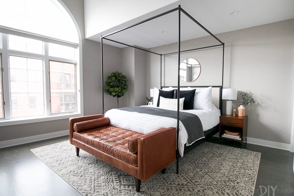 4-post canopy bed from Restoration Hardware in this master bedroom retreat.