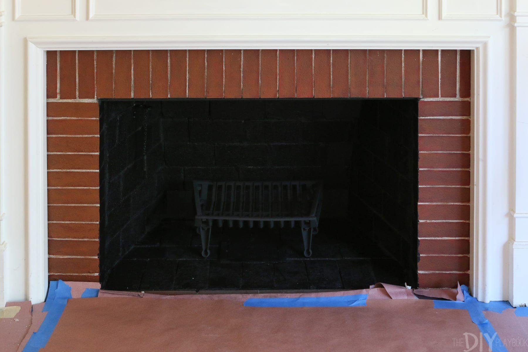 spray painted fireplace