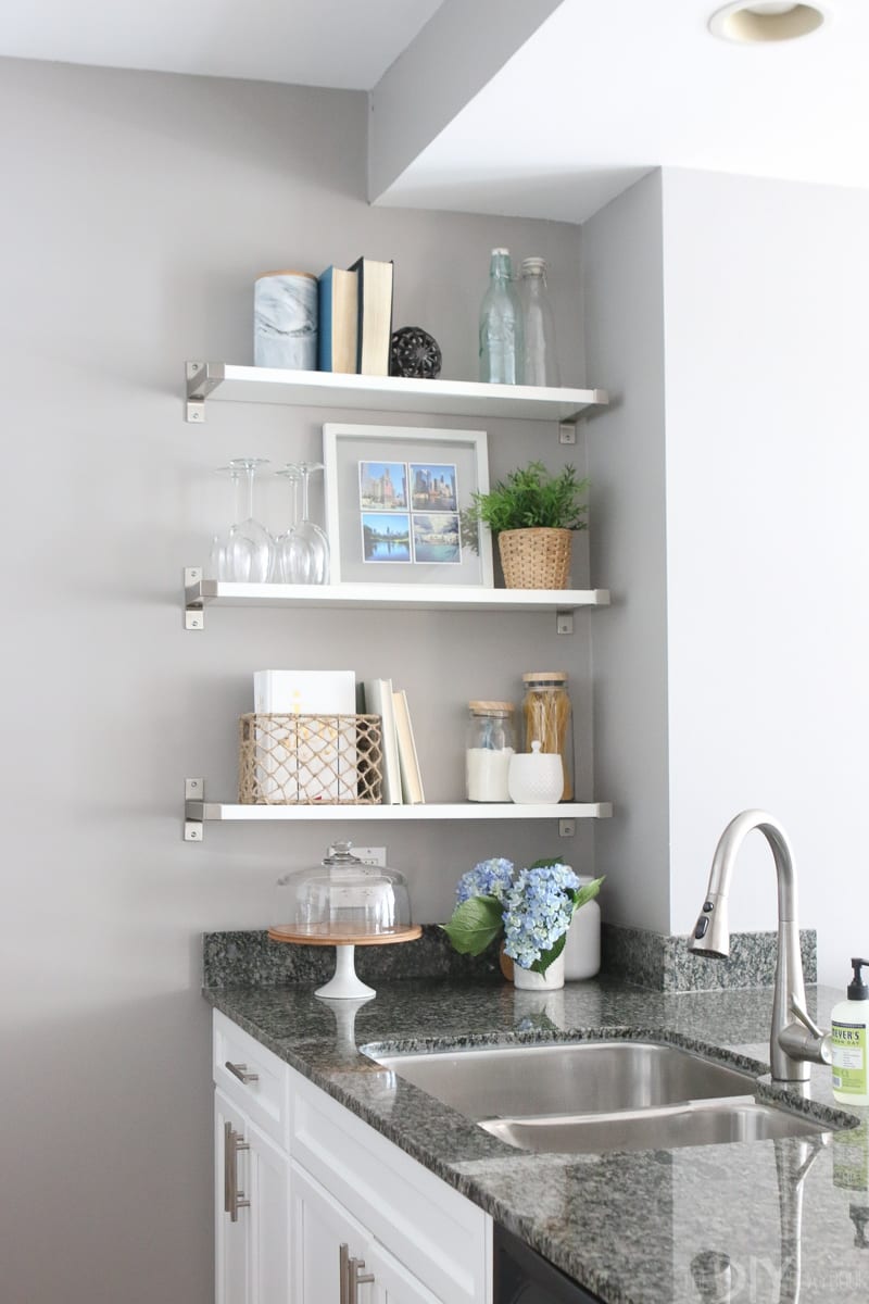Built in shelving is a great storage option for small condos.