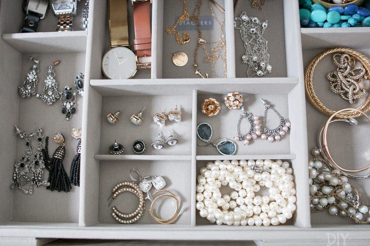A jewelry drawer organizer to corral all of your bracelets, earrings, and necklaces.