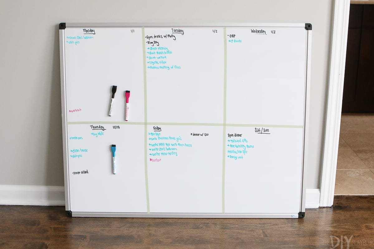 Large whiteboard to write down all of your tasks for the week and visualize your goals. 