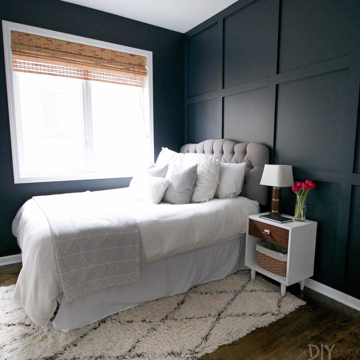 Add a wood wall treatment behind your bed
