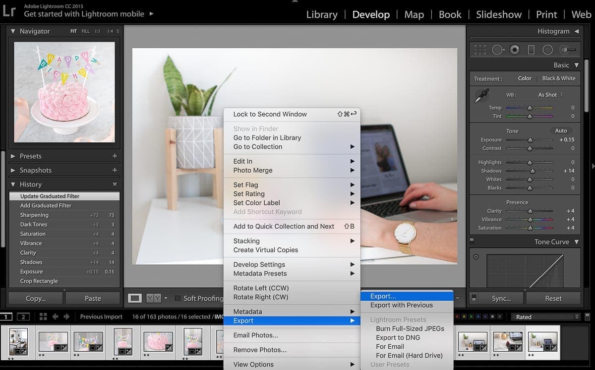 How to export edited photos in Lightroom