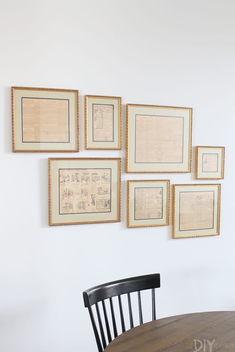 These gold antique frames look gorgeous hung as a gallery wall 