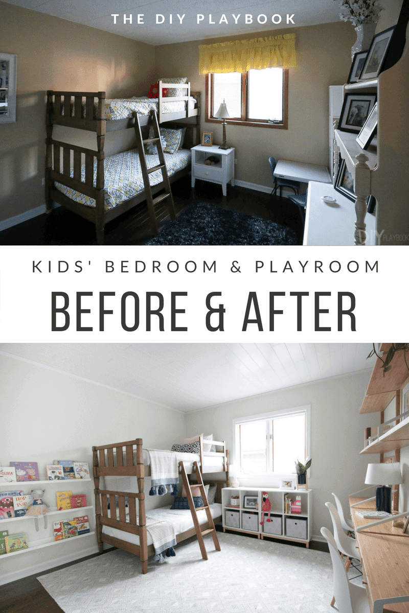 The before and after makeover of a kids' bedroom and playroom