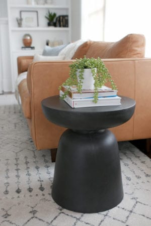 A Bold, Black Side Table in the Family Room