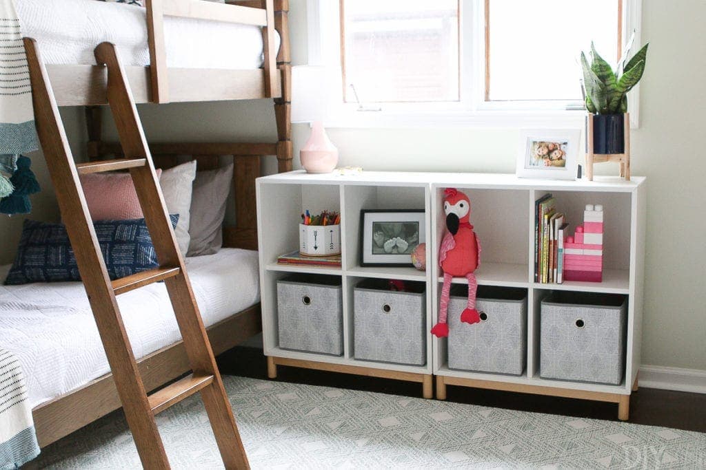 Ikea storage unit in a kid's room