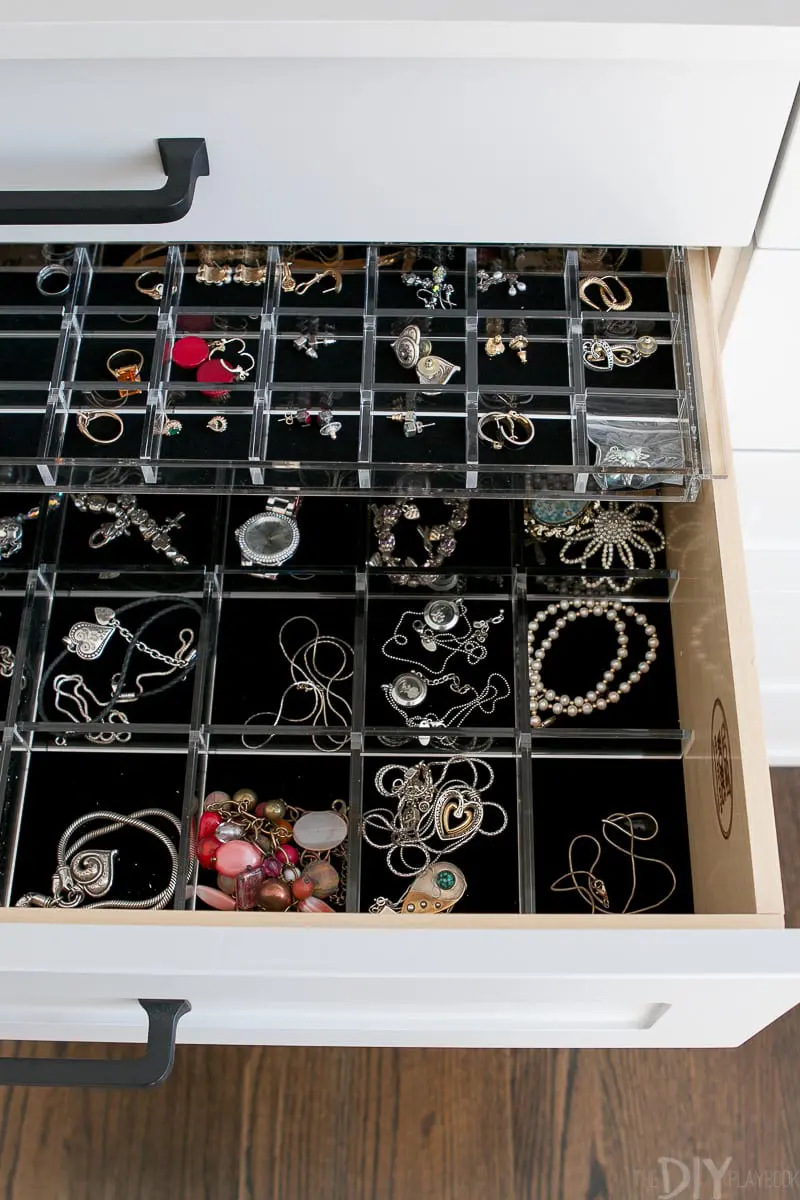 An organized jewelry drawer