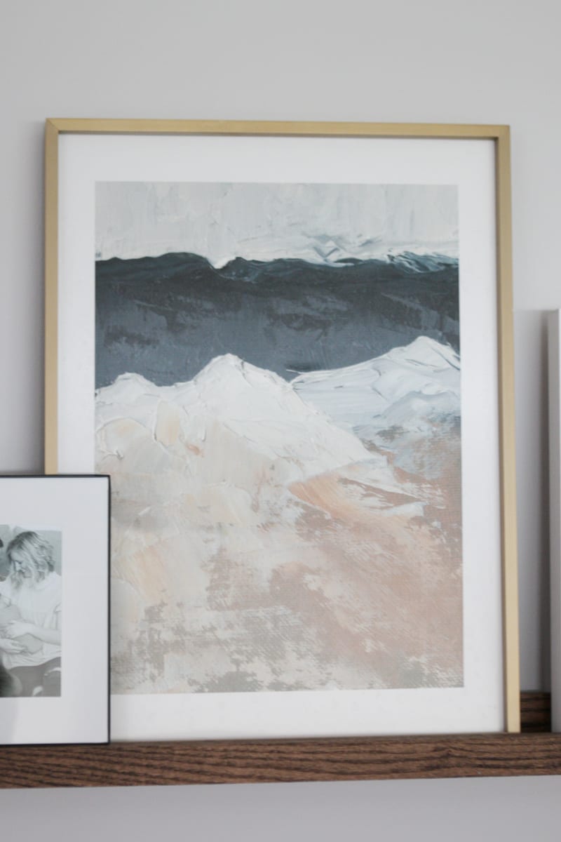 Mountain art print from Minted in a brass frame. 