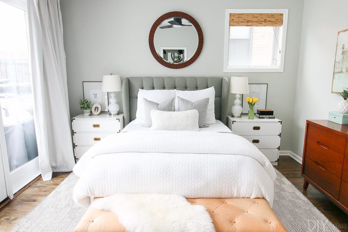 A serene and neutral master bedroom in the beautiful bedroom tour. 