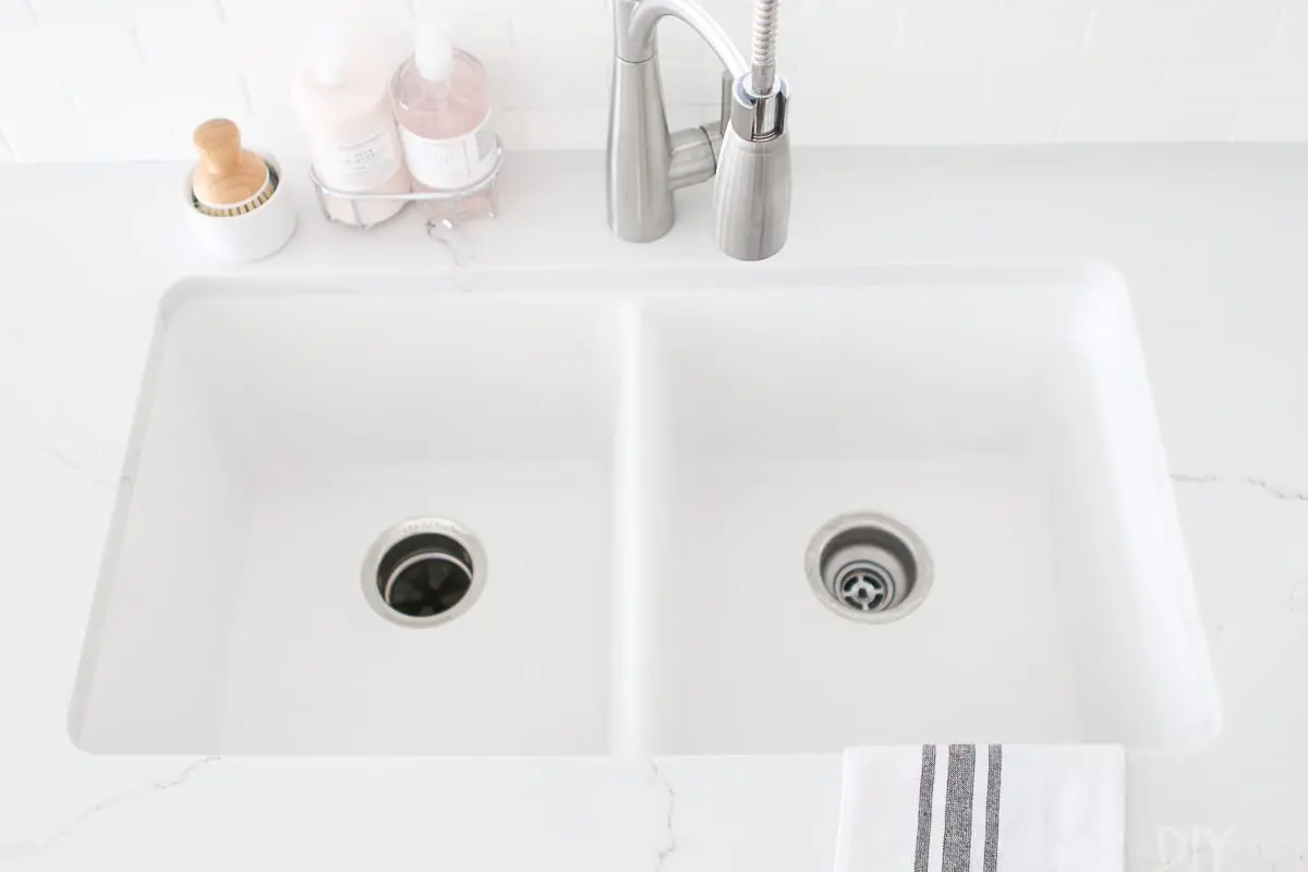 This quartz sink from Elkay works perfectly in this new kitchen. 