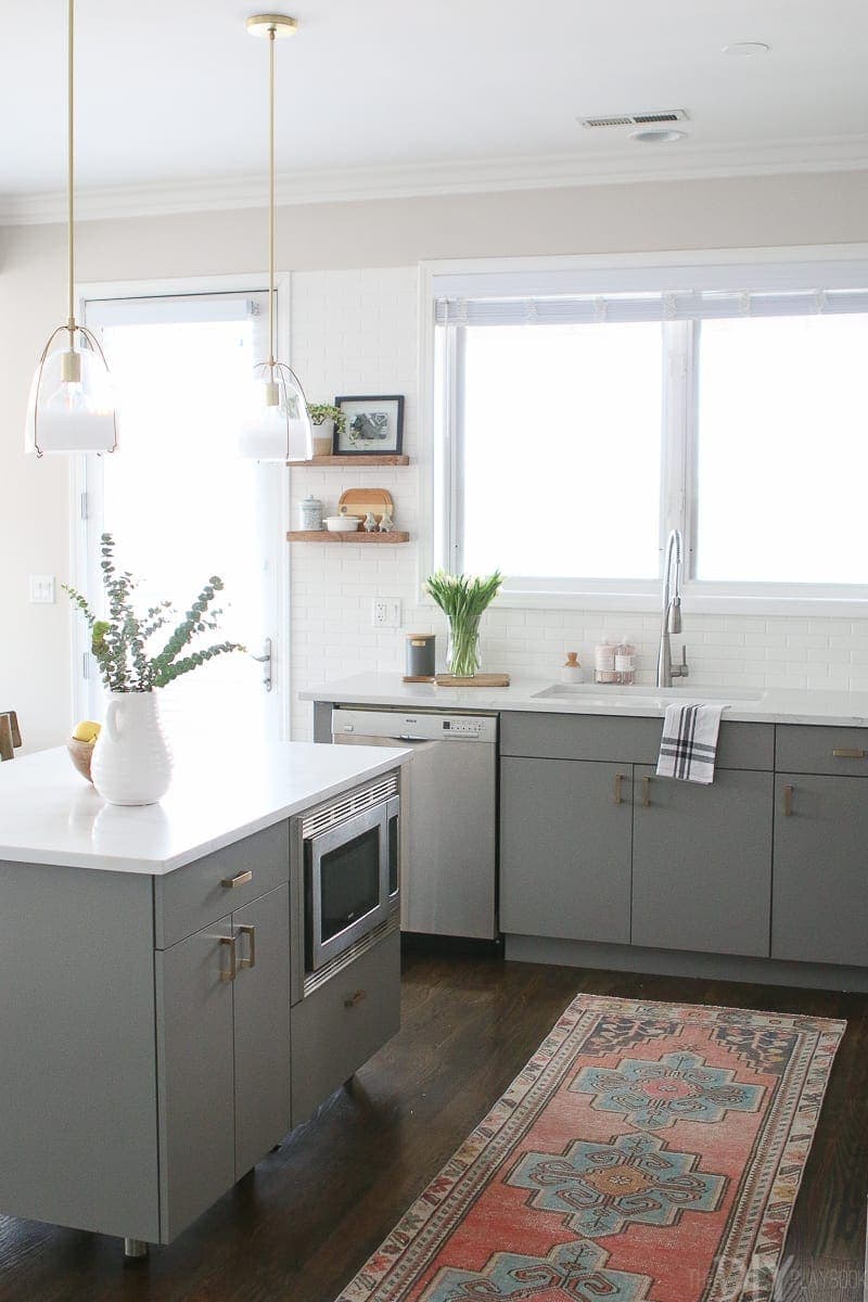 White Gray Kitchen With Brass Hardware The Diy Playbook