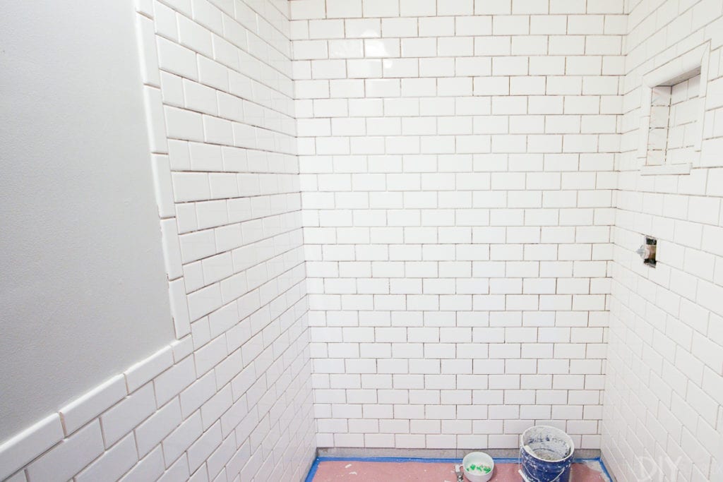 How to install white 3x6 subway tile in a bathroom