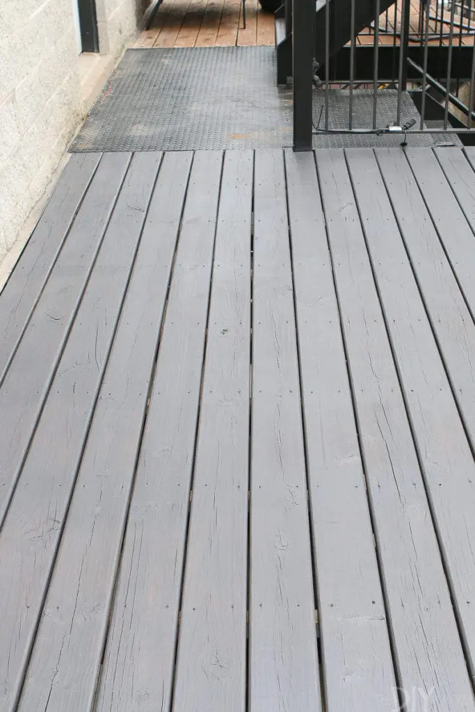 Our deck after cleaning and staining it a gray color