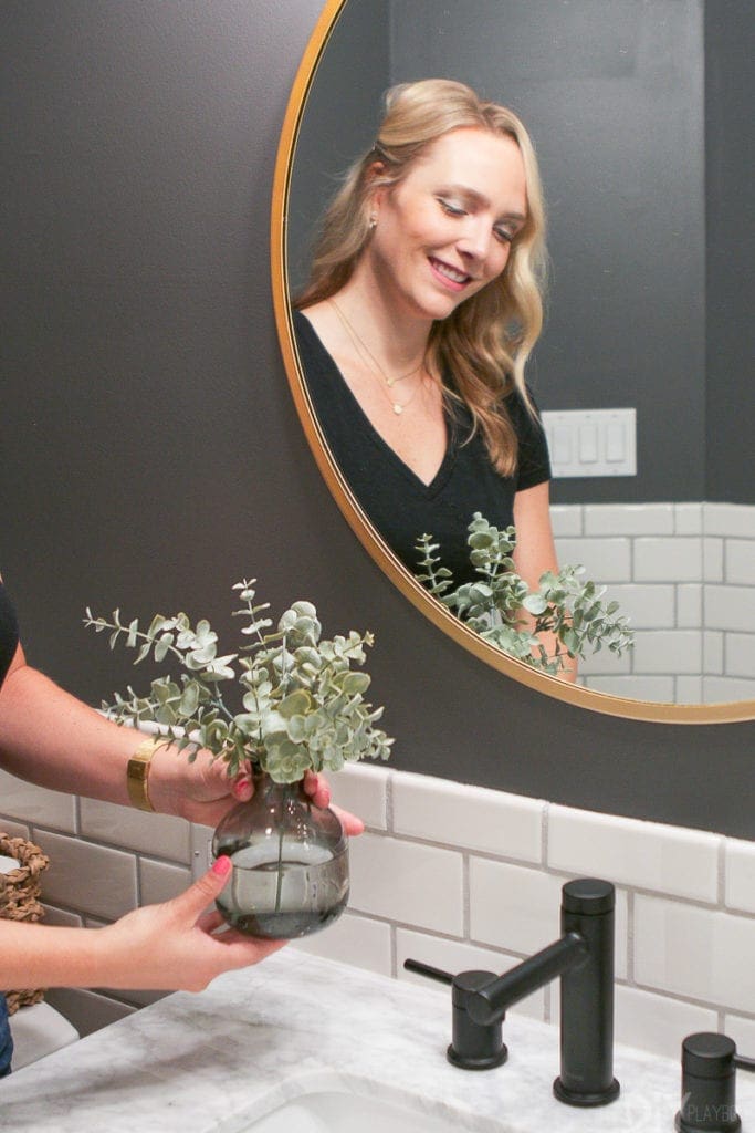 Adding greenery to a bathroom vanity