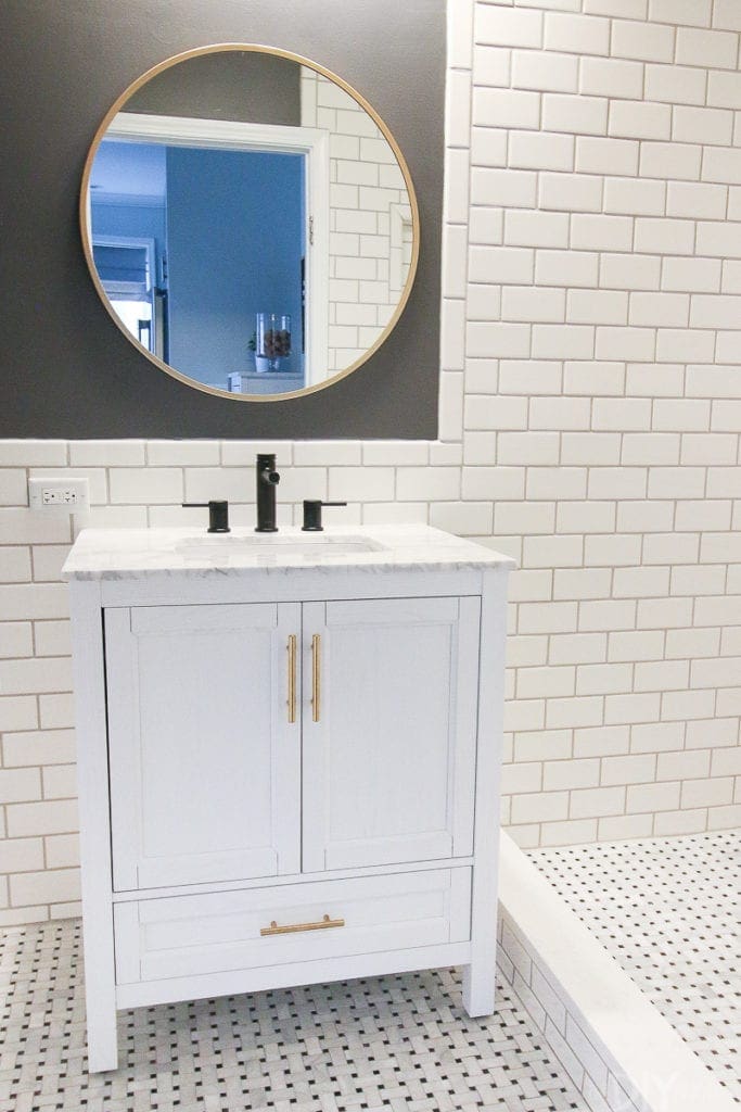 Tutorial How To Install A Bathroom Vanity The Diy Playbook - Do You Install Tile Under Bathroom Cabinets