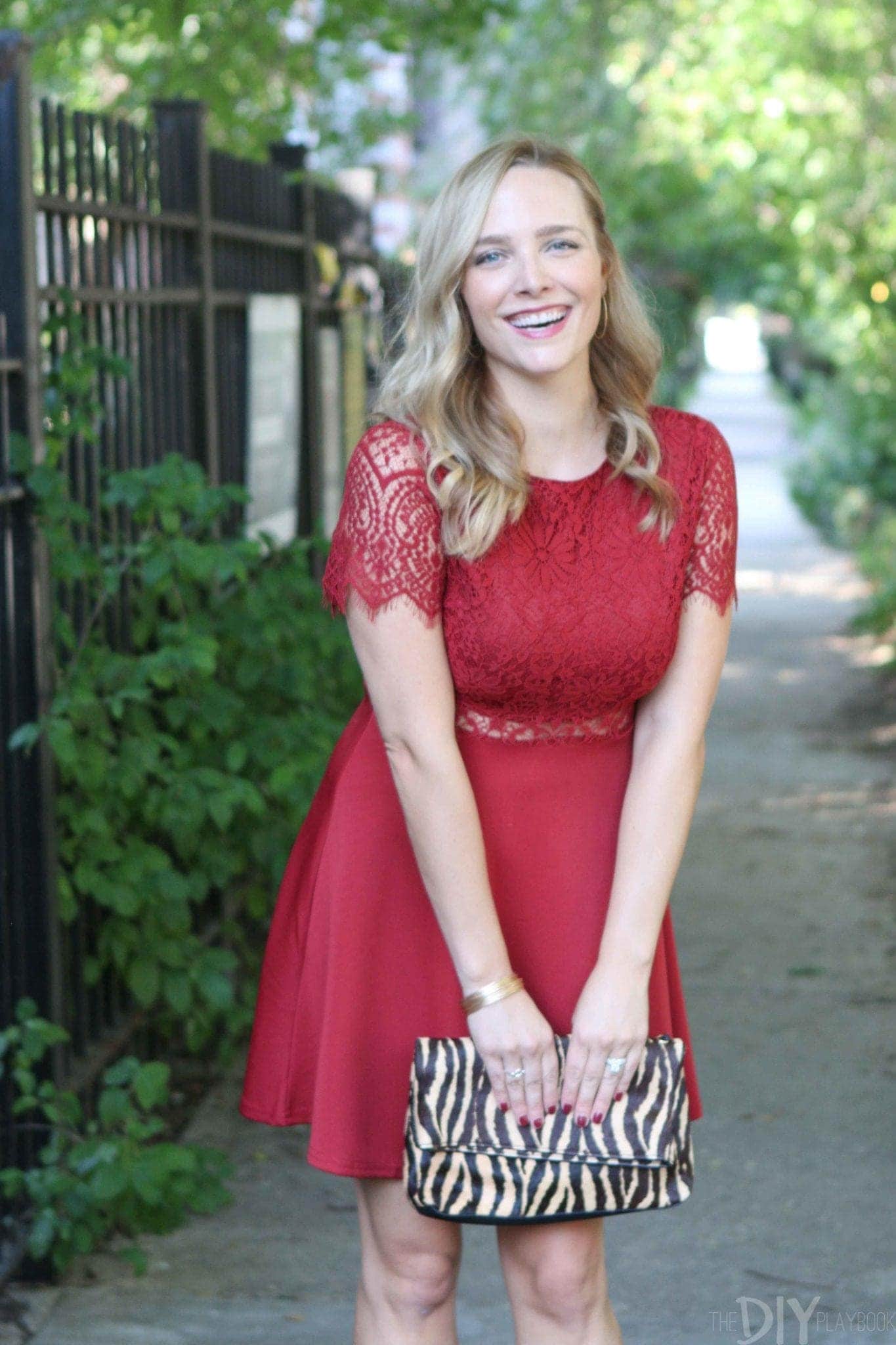 A maroon dress perfect for fall weddings