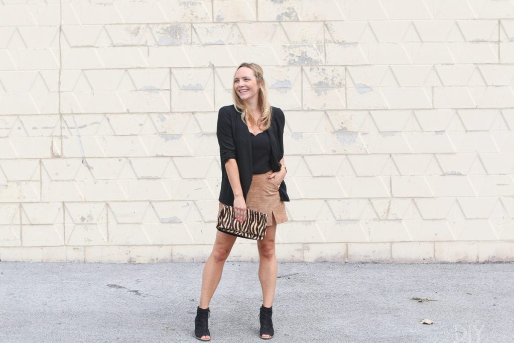 Dressing up a suede skirt for date night